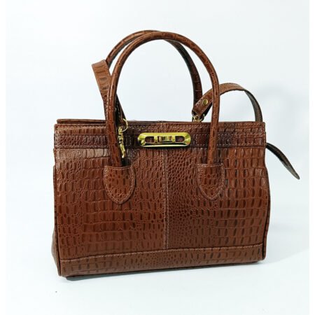 Cartera De Cuero Vacuno Crocco Con Herraje De Bronce