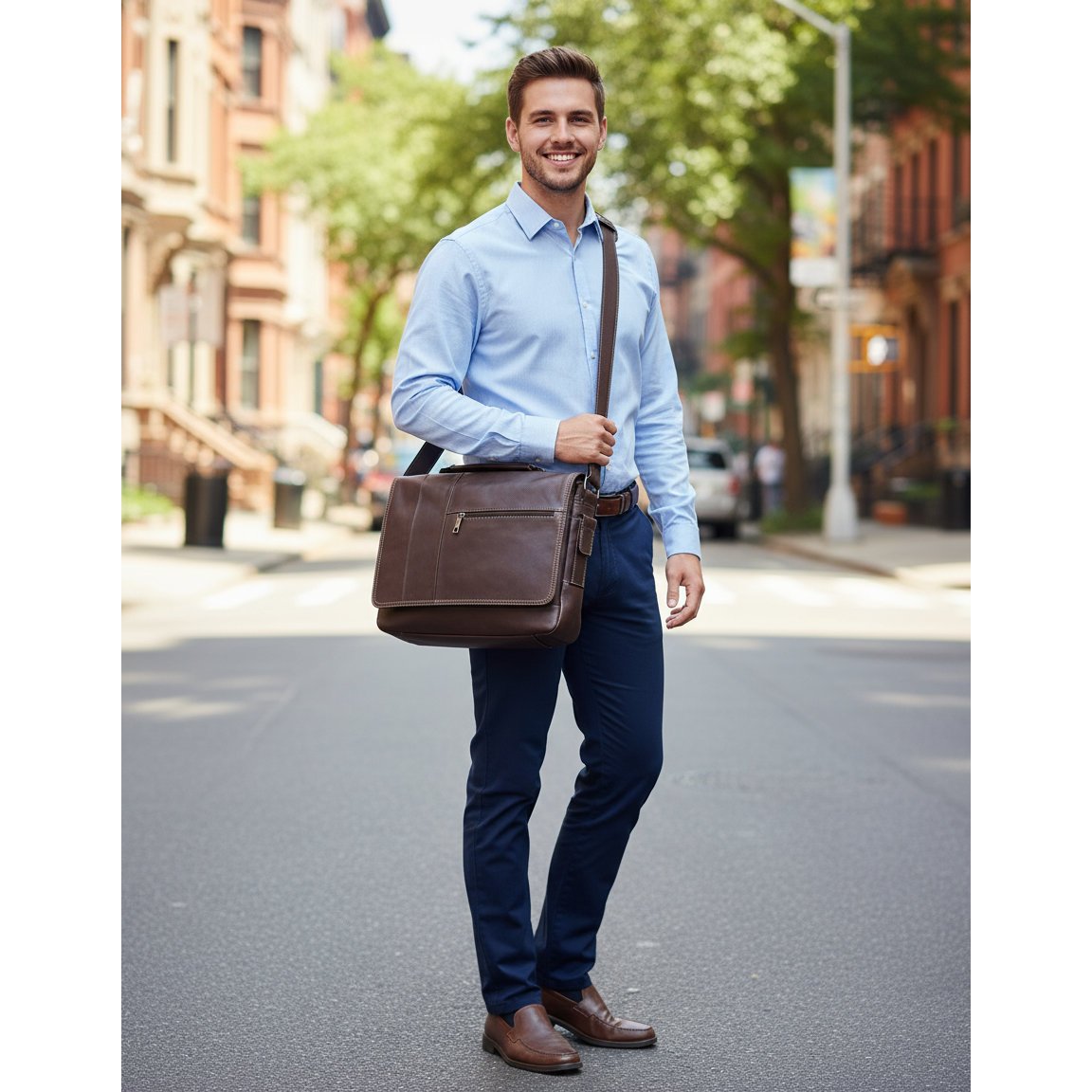 Morral de cuero vacuno para notebook 15 pulgadas con herrajes